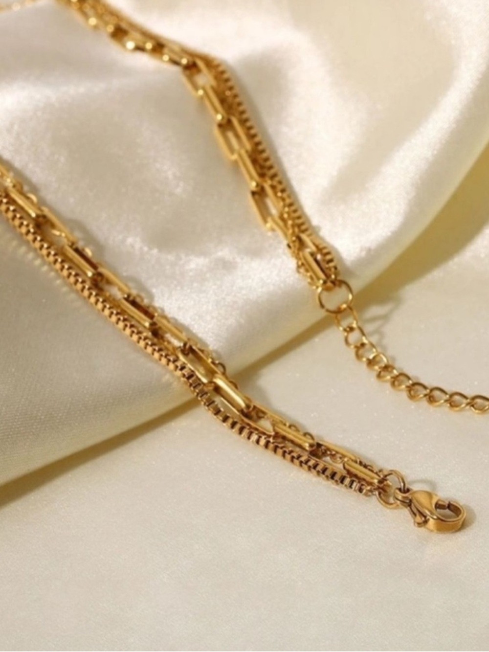 Gold Plated Stainless Steel 1pc Multi-Layered Chain Necklace - Picture 3 of 3